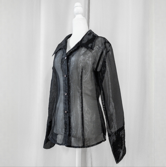 Vintage 90s Forever 21 Whimsigoth Sheer Black button down Blouse - Picture 3 of 5